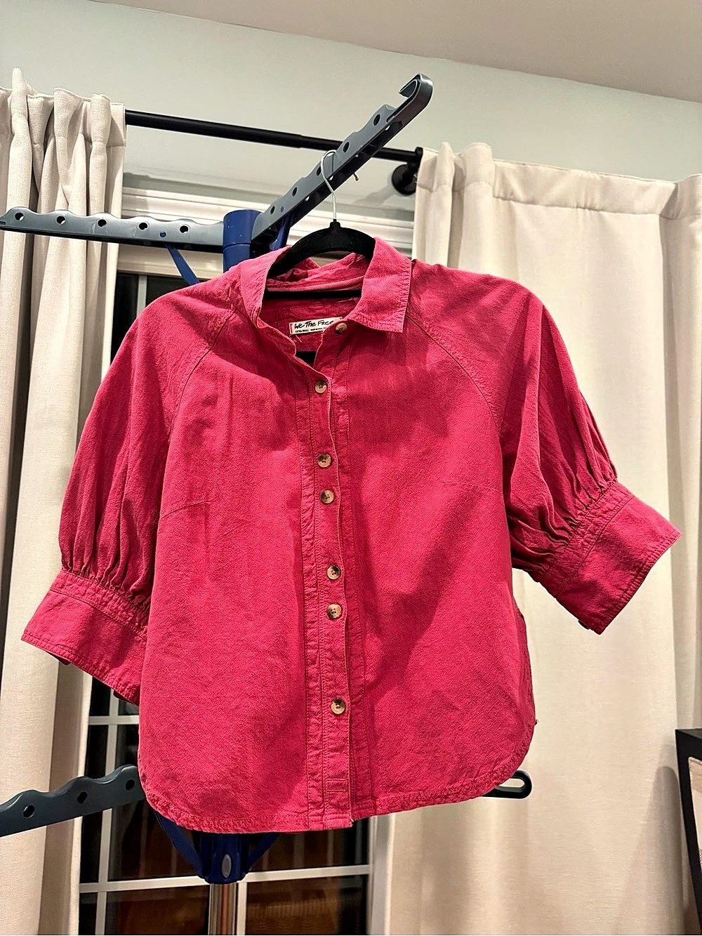 Free people We The Free Ellie Button Down Shirt in Pink Puff Sleeves